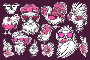 pink rooster wearing sunglasses tattoo idea