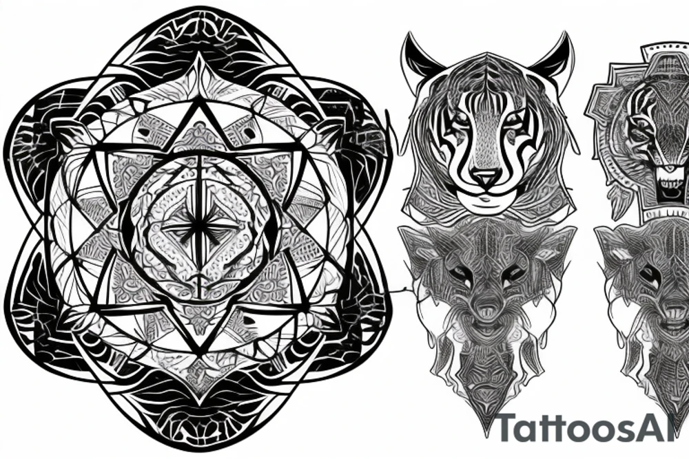Merkabah symbol with tiger in lines tattoo idea
