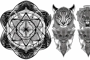Merkabah symbol with tiger in lines tattoo idea