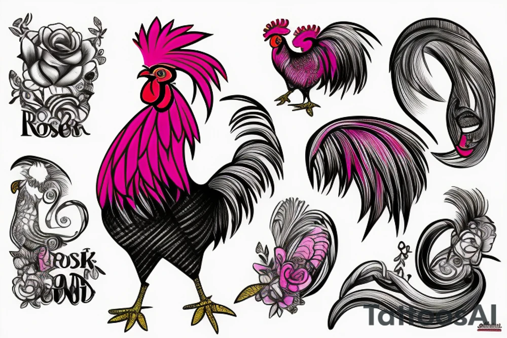 pink rooster wearing sunglasses tattoo idea