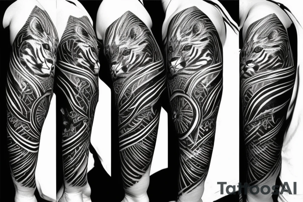 Merkaba symbol with tiger in lines tattoo idea