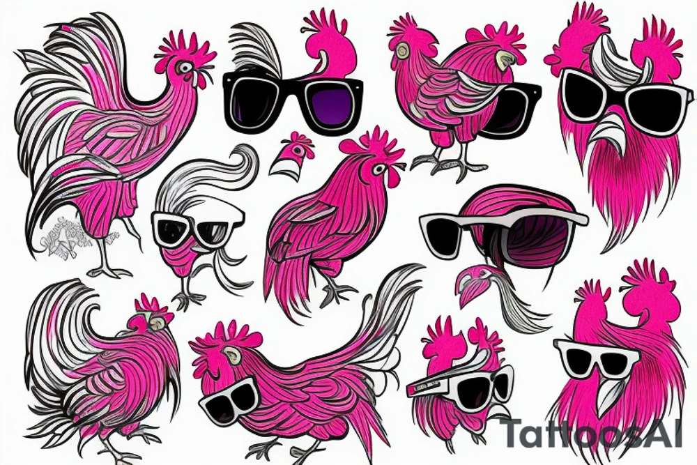 pink rooster wearing sunglasses tattoo idea