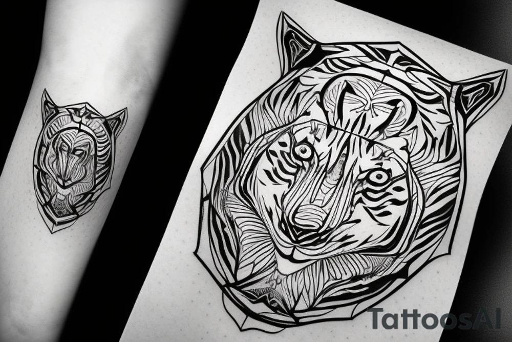 Merkaba symbol with tiger in lines tattoo idea