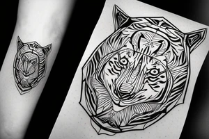 Merkaba symbol with tiger in lines tattoo idea