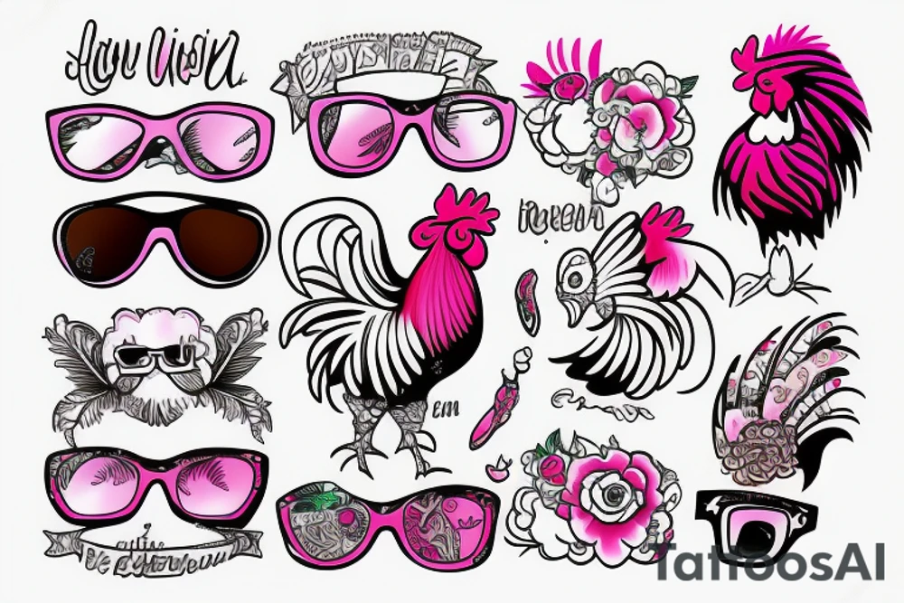 pink rooster wearing sunglasses tattoo idea
