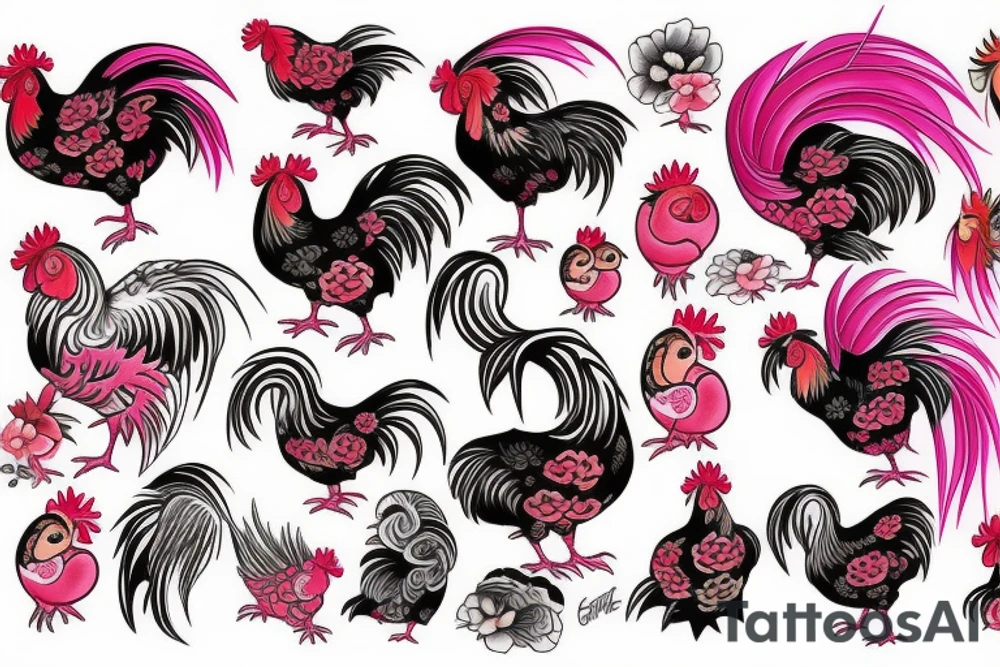 pink rooster tattoo idea