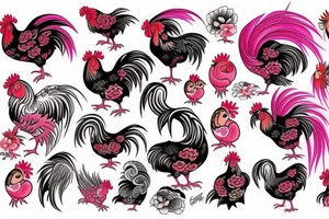 pink rooster tattoo idea