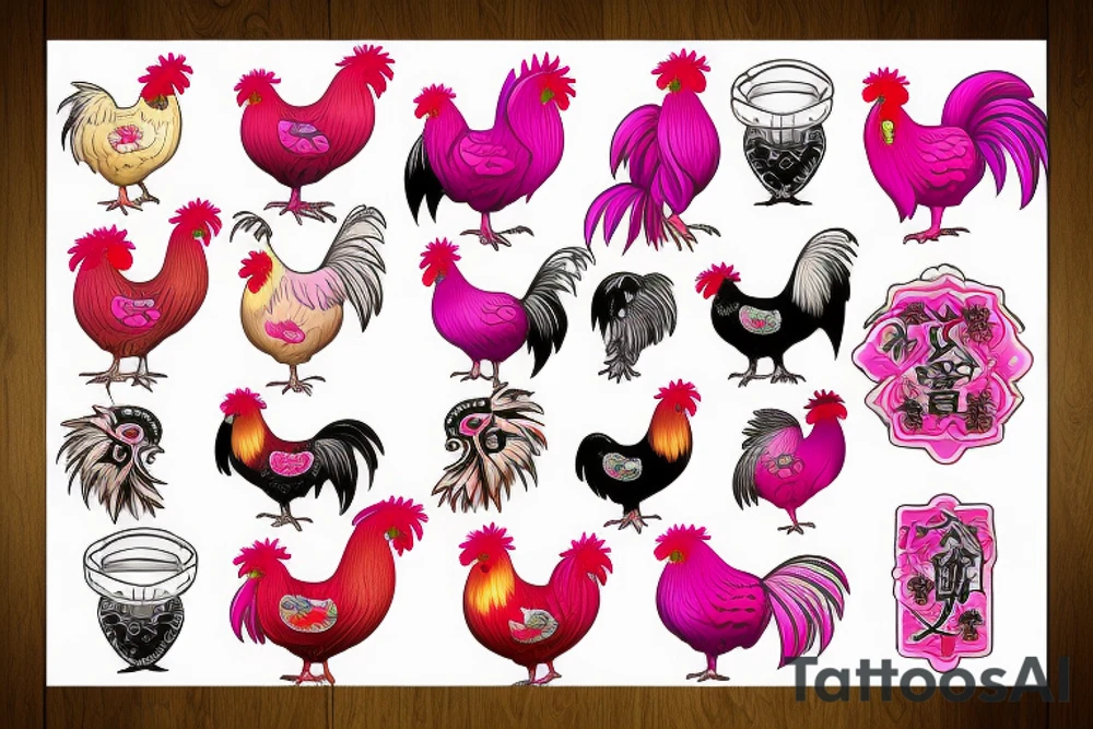 pink rooster tattoo idea