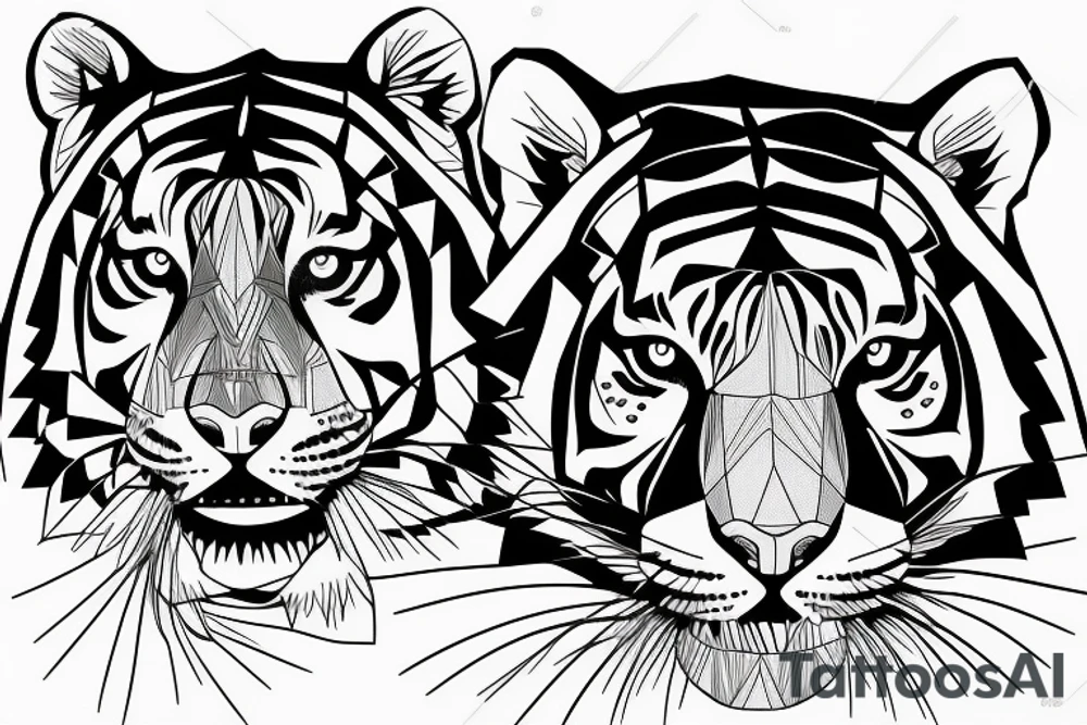 Tiger in lines geometric tattoo idea