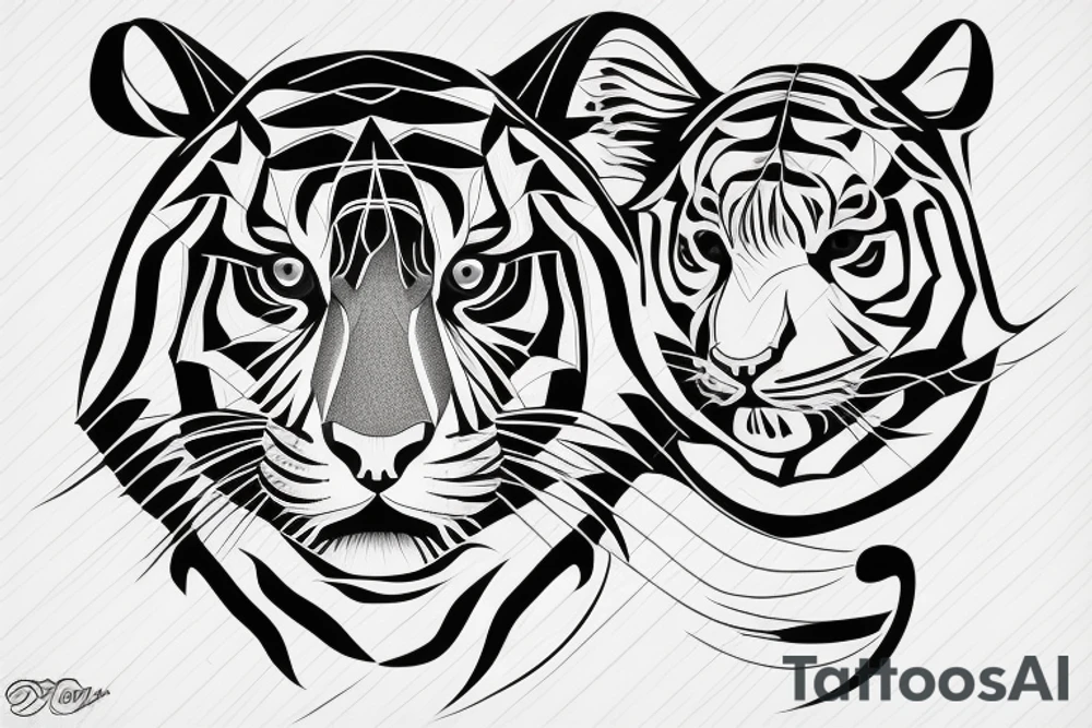 Tiger in lines geometric tattoo idea