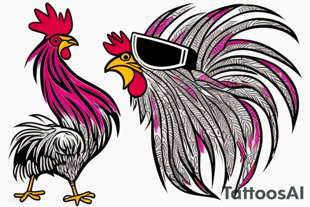pink rooster wearing sunglasses tattoo idea