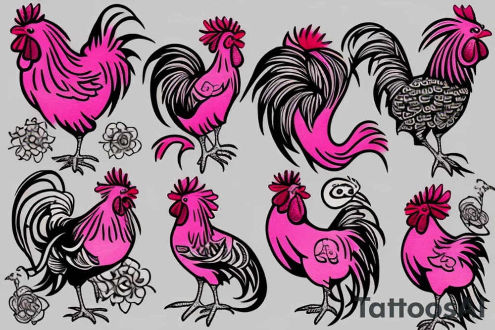 pink rooster tattoo idea