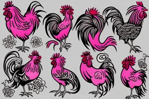 pink rooster tattoo idea