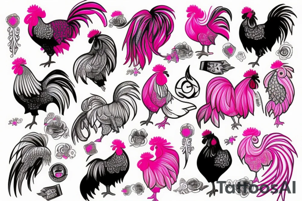 pink rooster tattoo idea