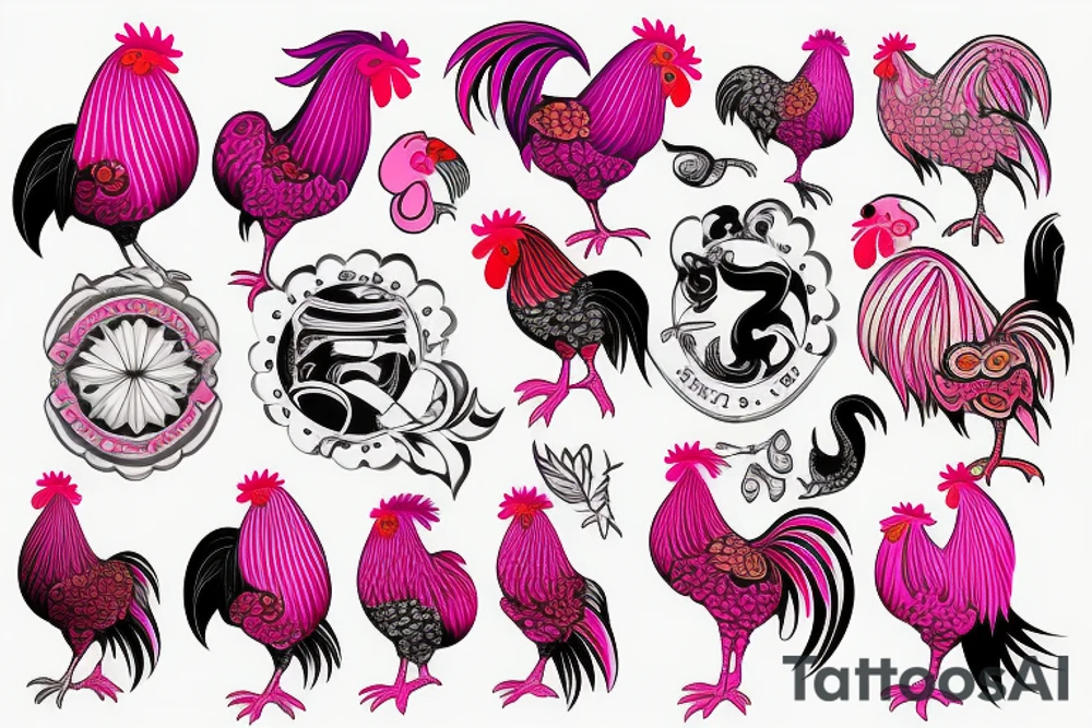 pink rooster tattoo idea
