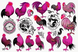 pink rooster tattoo idea