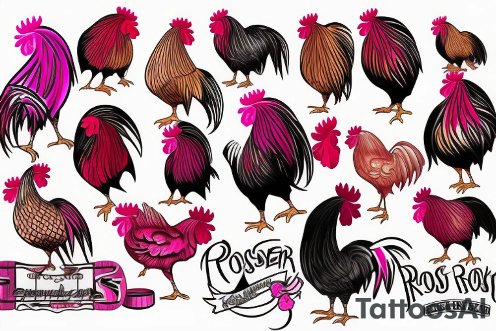 pink rooster tattoo idea