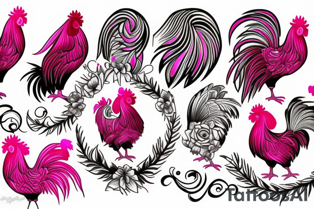 pink rooster tattoo idea
