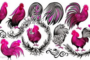 pink rooster tattoo idea