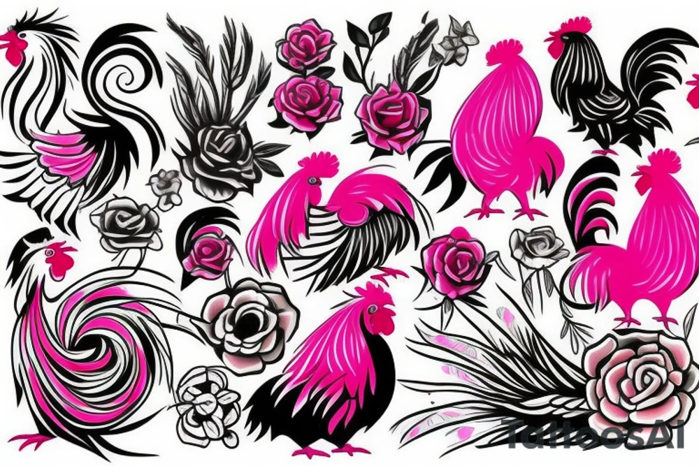 pink rooster tattoo idea