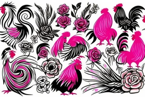 pink rooster tattoo idea