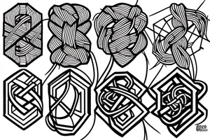 A series of line art knots seen through hexagonal skin breaks tattoo idea