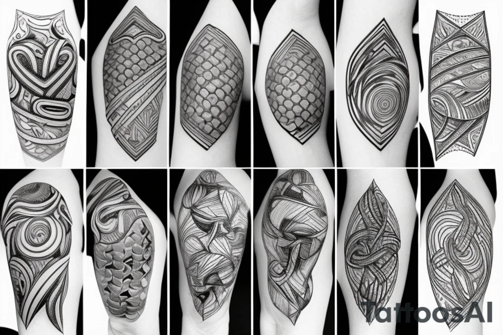 A series of line art knots seen through hexagonal skin breaks tattoo idea