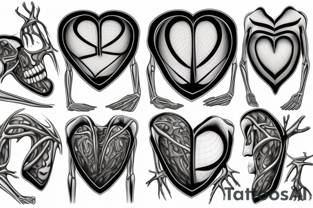 heagonal windows to underlying bone and muscle on chest, over heart tattoo idea
