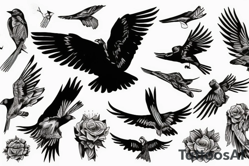 grateful dead bird song crow flying up tattoo idea