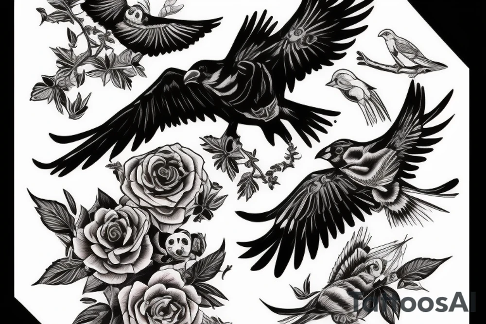 grateful dead bird song crow flying up tattoo idea