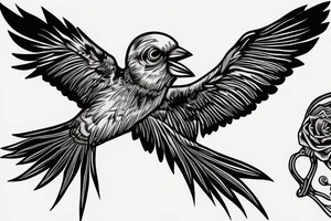 grateful dead bird song crow flying up with hisbiscus tattoo idea
