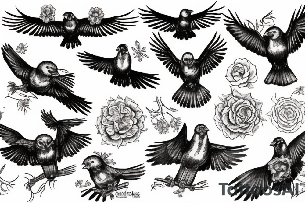 grateful dead bird song crow flying up with hisbiscus tattoo idea