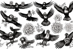 grateful dead bird song crow flying up with hisbiscus tattoo idea