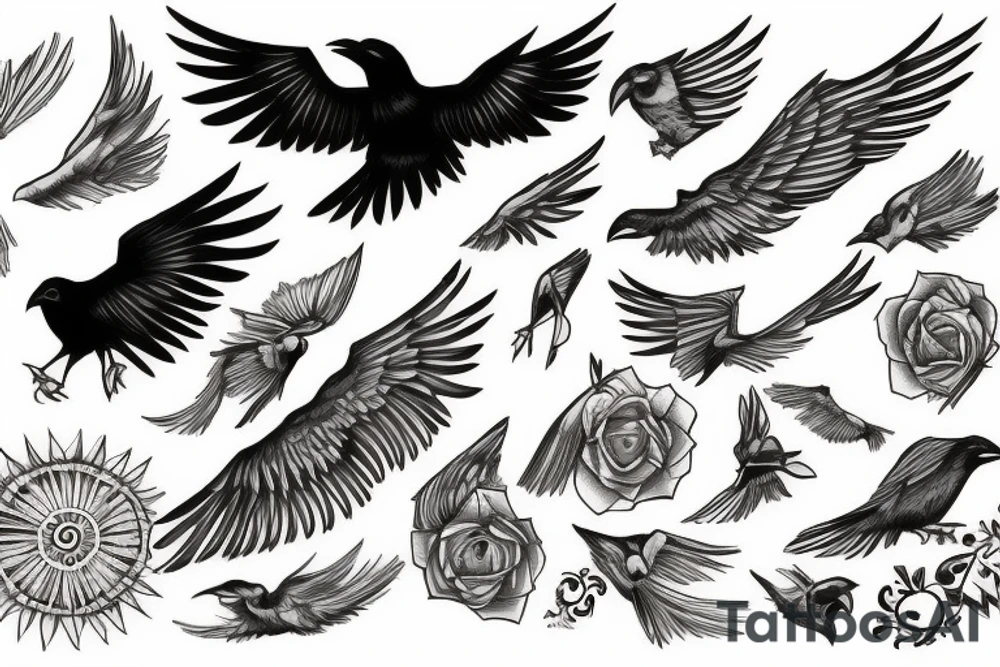 raven flying up tattoo idea