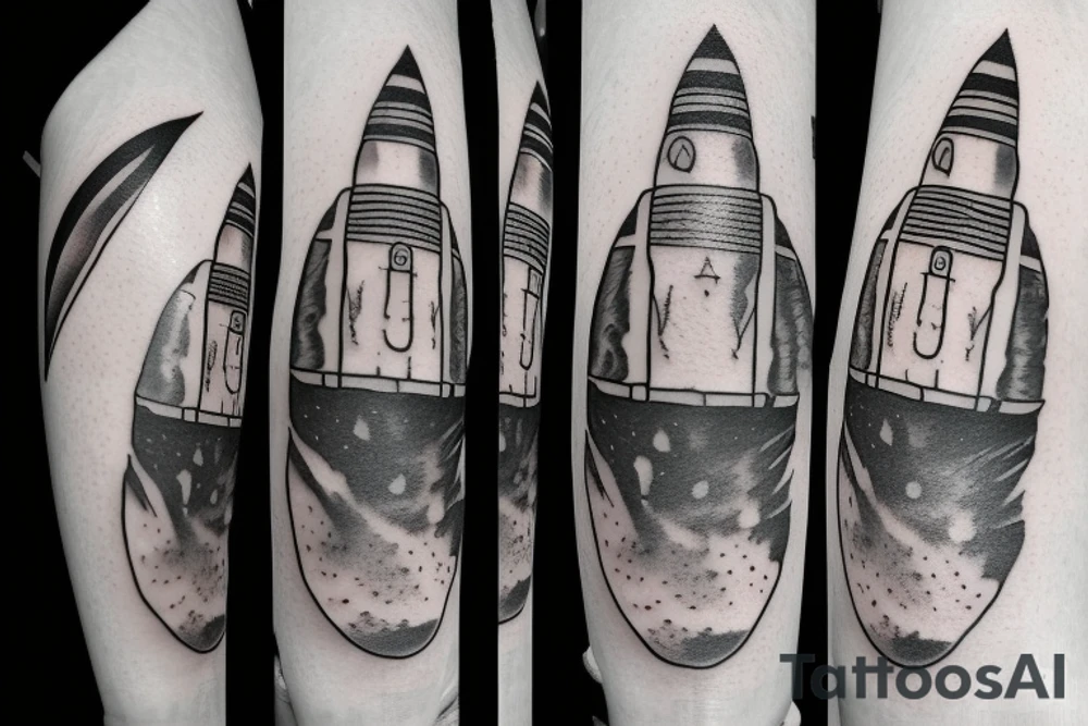 Small realistic rocket landed on mars tattoo idea