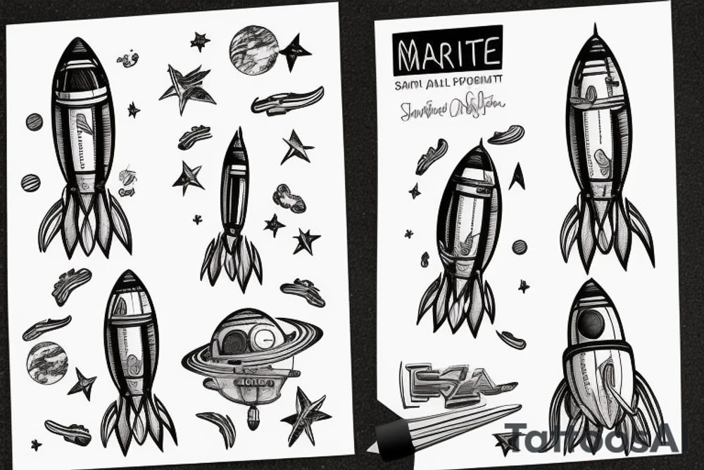 Small realistic rocket landed on mars tattoo idea