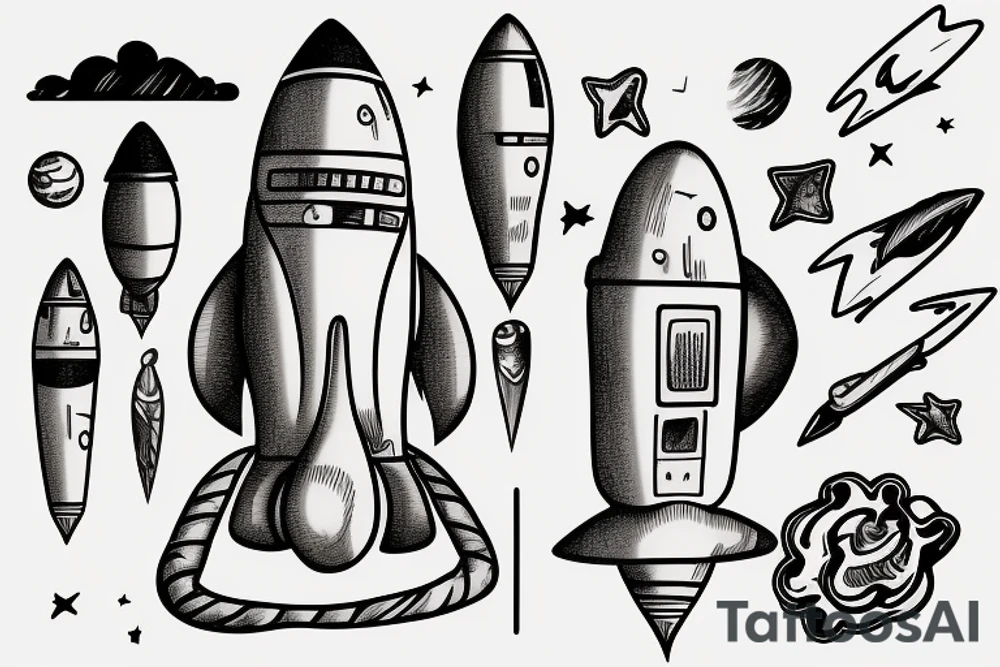 Small realistic rocket landed on mars tattoo idea