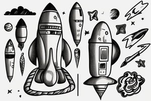 Small realistic rocket landed on mars tattoo idea