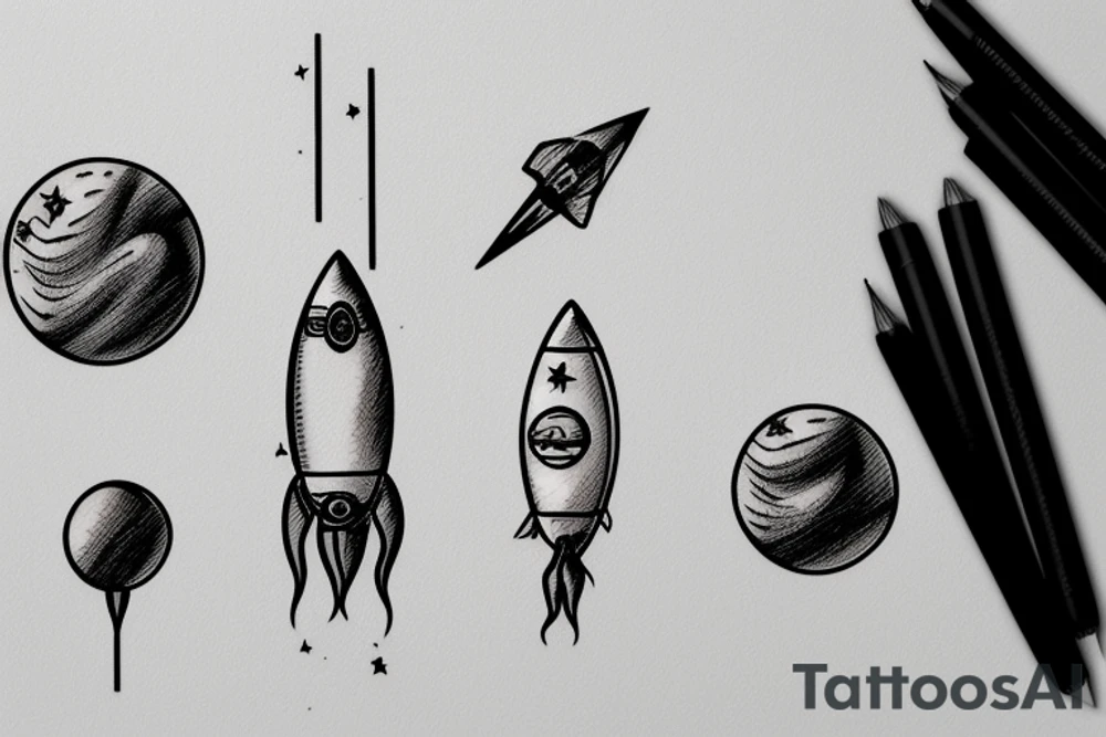 Small realistic rocket landed on mars tattoo idea