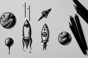 Small realistic rocket landed on mars tattoo idea