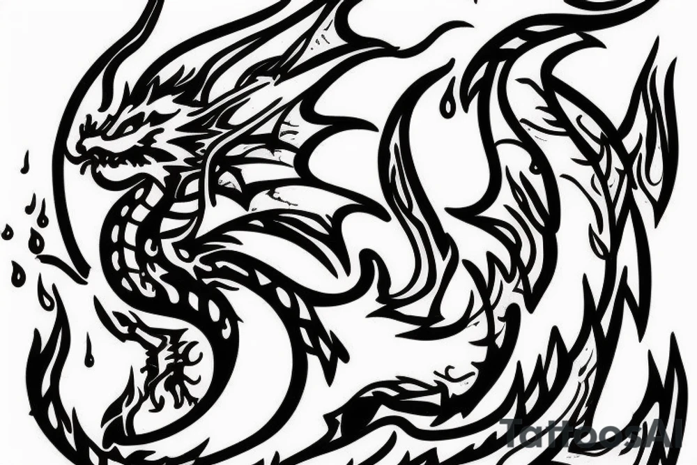 Nice little dragon spitting fire. His flame makes a heart tattoo idea