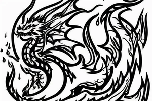 Nice little dragon spitting fire. His flame makes a heart tattoo idea