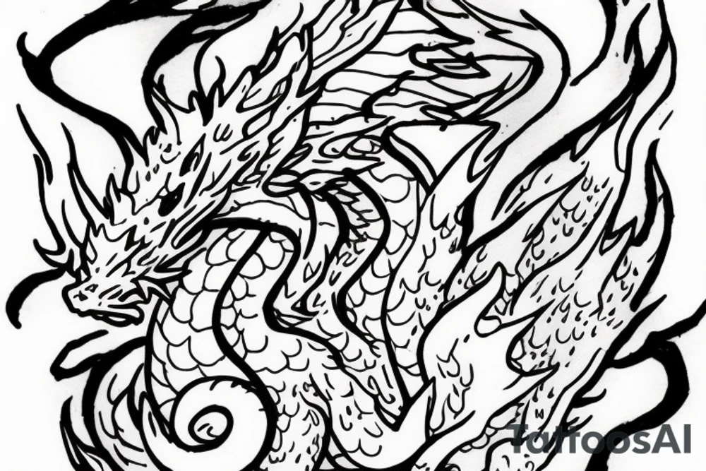 Nice little dragon spitting fire. His flame makes a heart tattoo idea