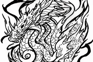 Nice little dragon spitting fire. His flame makes a heart tattoo idea