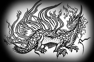 Nice little dragon spitting fire. His flame makes a heart tattoo idea