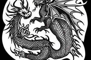 Nice little dragon spitting fire. His flame makes a heart tattoo idea