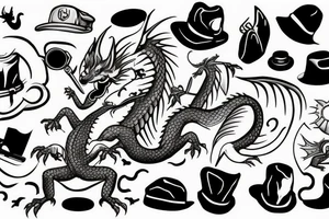 Nice little dragon with a hat and a phone in his hand tattoo idea