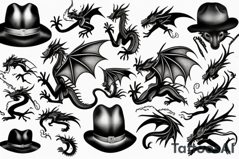 Nice little dragon with a hat tattoo idea