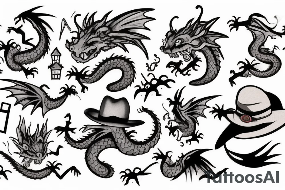 Nice little dragon with a hat tattoo idea
