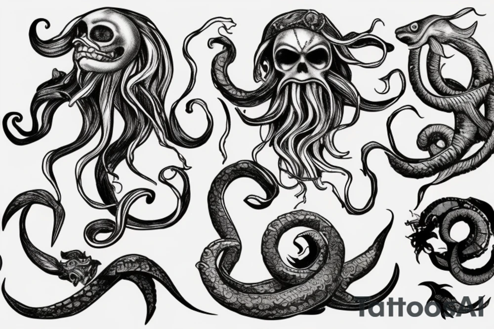 Kraken, Atlantis, pirate and mermaid, tattoo idea